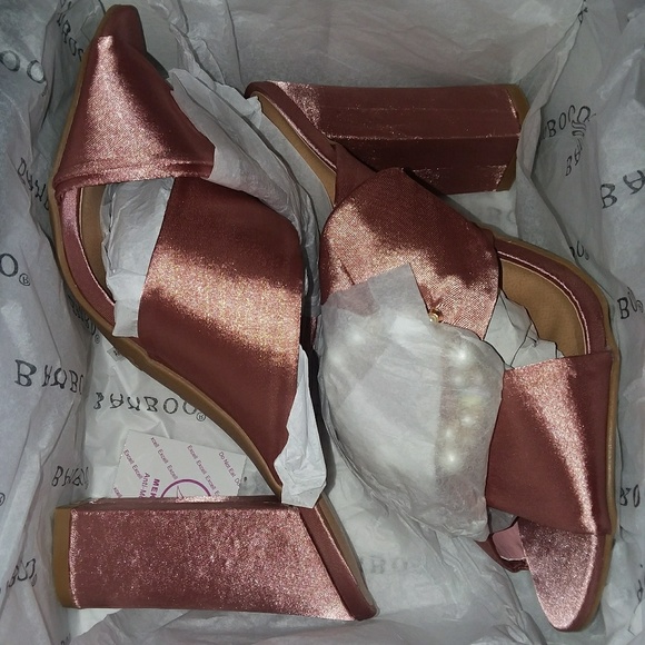 Pink Mauve Satin Silk Embellish Mule Heel Sandals - Picture 8 of 8